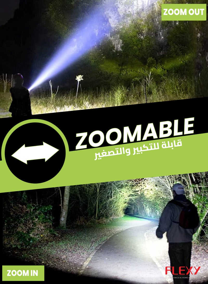 FLEXY Super Light Rechargeable Flashlight: 1000M Irradiation, ZOOM Illumination, Unbreakable PC Lens, Anodized Aerospace Aluminum Alloy, 2-Year Warranty, Ultra Lightweight. - Image 3