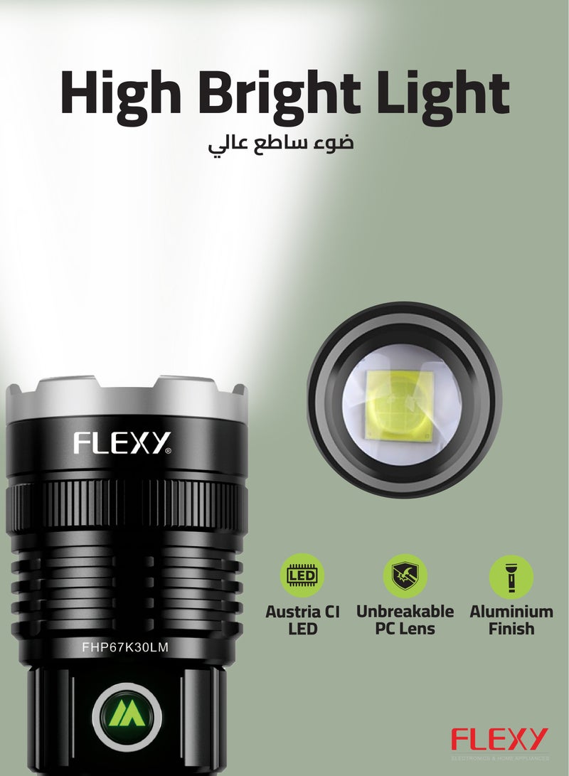 FLEXY Super Light Rechargeable Flashlight: 1000M Irradiation, ZOOM Illumination, Unbreakable PC Lens, Anodized Aerospace Aluminum Alloy, 2-Year Warranty, Ultra Lightweight. - Image 2