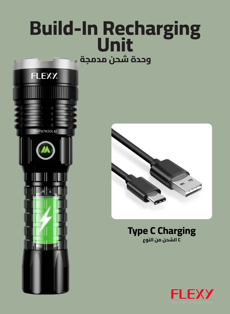 FLEXY Super Light Rechargeable Flashlight: 1000M Irradiation, ZOOM Illumination, Unbreakable PC Lens, Anodized Aerospace Aluminum Alloy, 2-Year Warranty, Ultra Lightweight. - Image 5