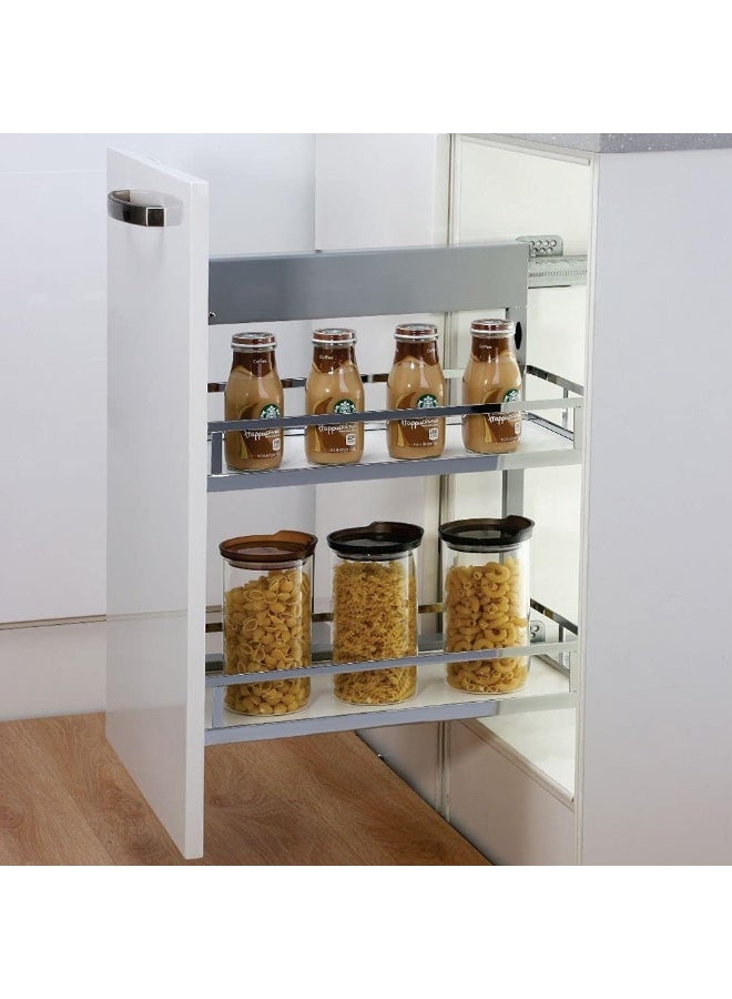 eurocliq Stainless Steel Pull Out Seasoning Basket, Soft Close Slide Cabinet Organizer Sliding Shelf for Kitchen Spice Storage Rack  - Image 1