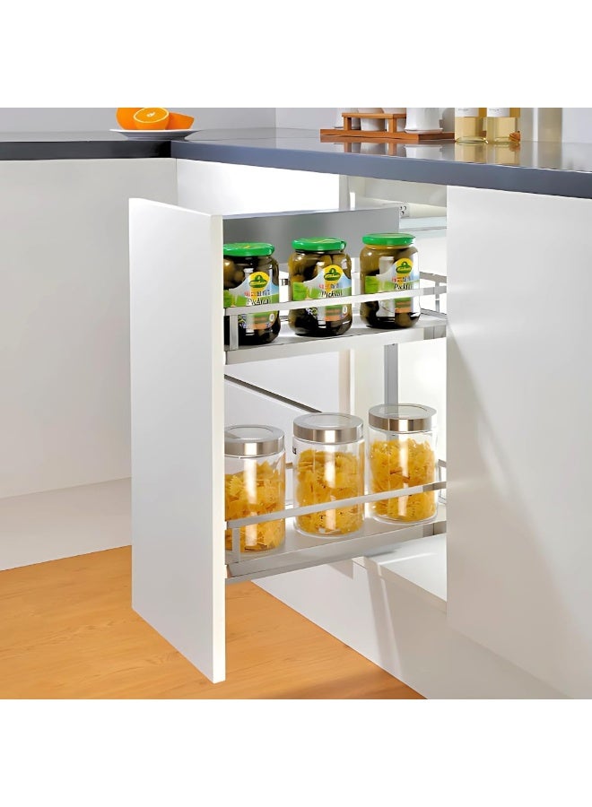 eurocliq Stainless Steel Pull Out Seasoning Basket, Soft Close Slide Cabinet Organizer Sliding Shelf for Kitchen Spice Storage Rack  - Image 3