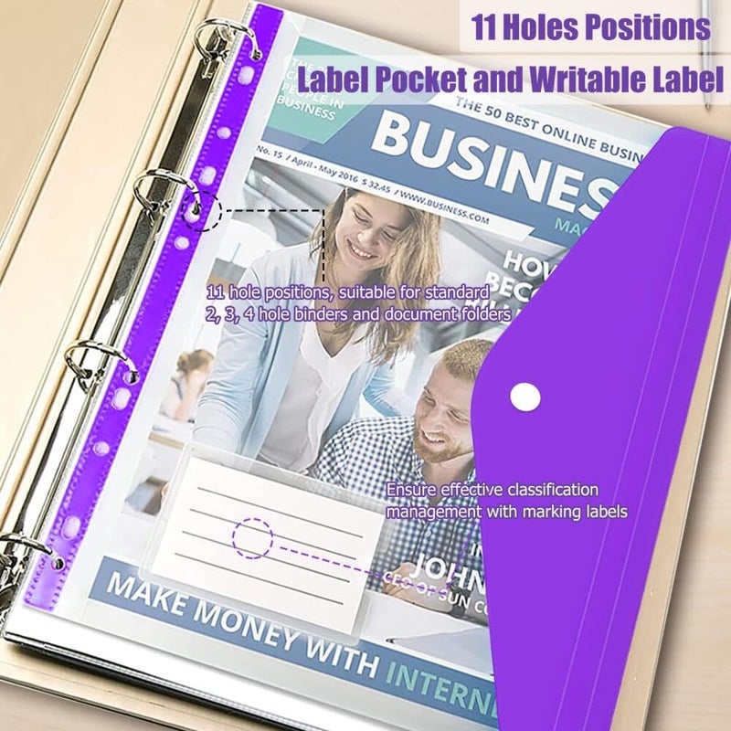 Goodern 6Pcs Ring Binder Punch Pocket,A4 Clear Plastic Envelopes For Ring Binder Folder,Loose-Leaf Plastic Envelopes With 11 Holes For Ring Binder Folder For Home Work Office Organization-Black - Image 5