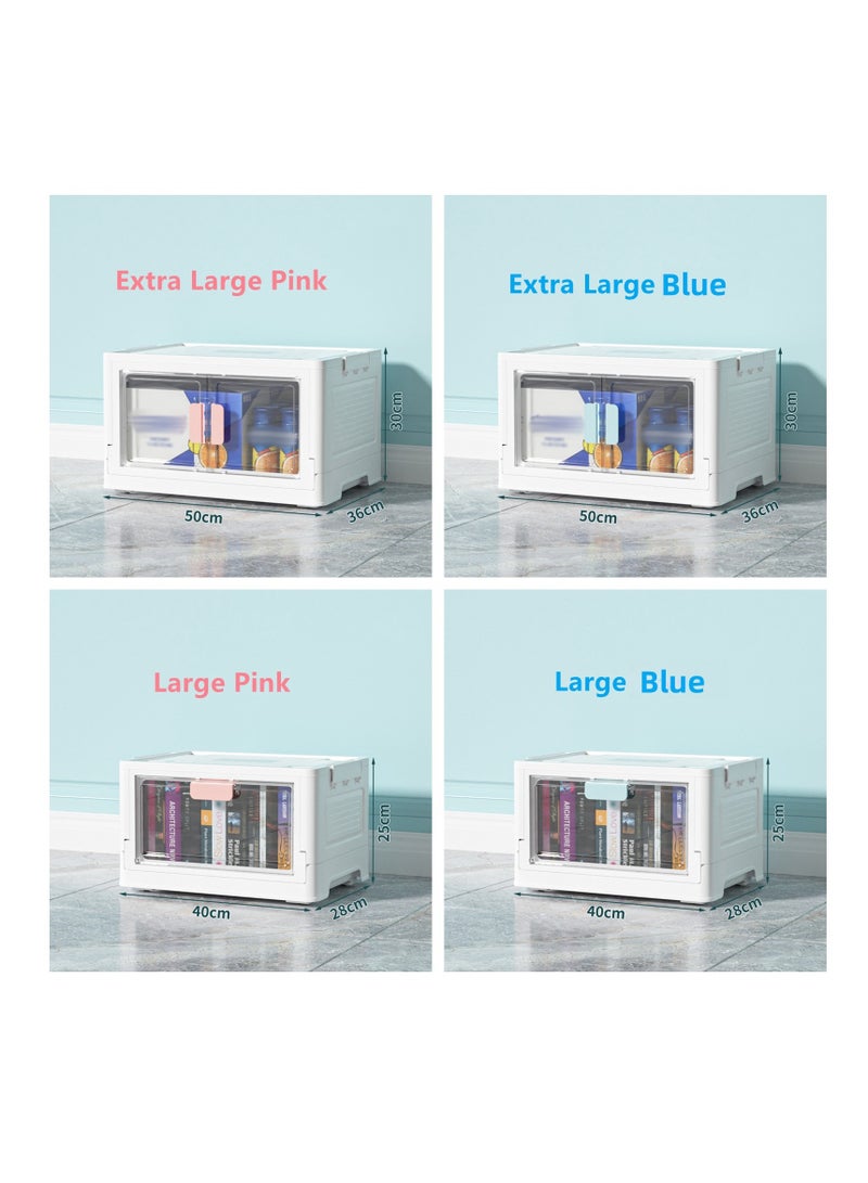 نوفولان NOVOLAN صندوق تخزين صناديق تخزين سلة منظم تخزين بلاستيكي متين ملابس قابلة للطي تخزين منزلي من الورق المقوى منظم منزلي قابل للطي شفاف ألعاب كتاب (وردي كبير جدًا) - Image 2