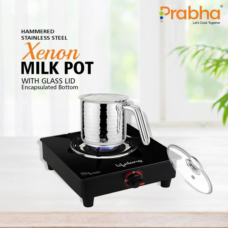Prabha Heavy Gauge Encapsulated Base Stainless Steel Compatible with Induction Gas Stove Base Hammered Milk Pot Boiler with Glass Lid Capacity 18 Liter Size 14 cm Durable for Long Time - Image 5