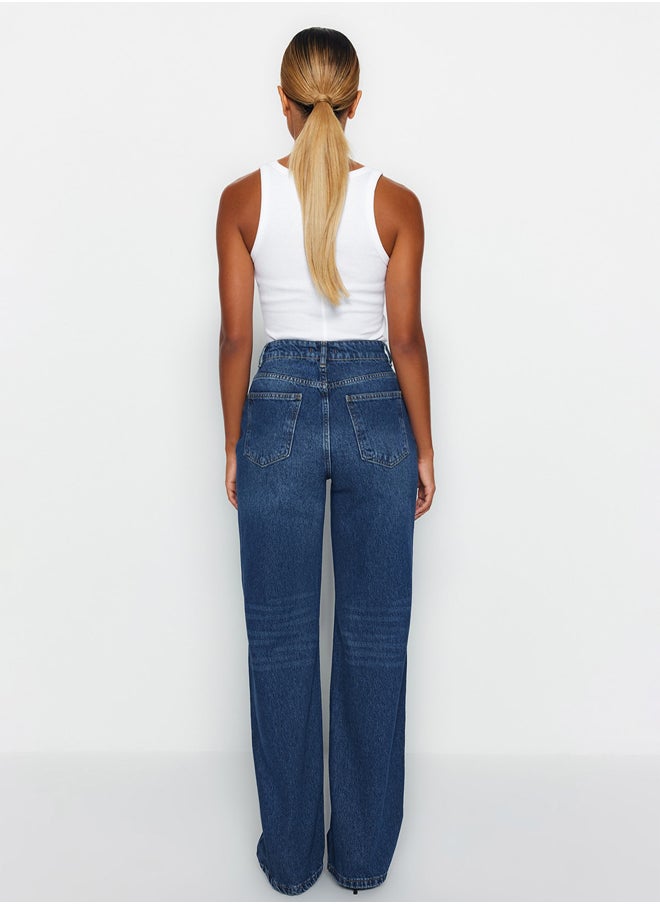 trendyol - Dark Blue High Waist Wide Leg Jeans TWOAW24JE00074 - Image 1