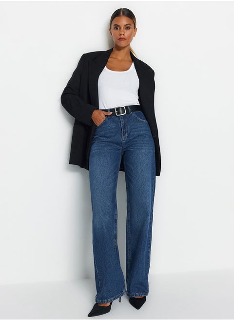 Dark Blue High Waist Wide Leg Jeans TWOAW24JE00074