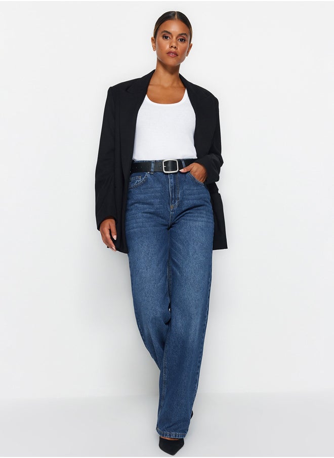 trendyol - Dark Blue High Waist Wide Leg Jeans TWOAW24JE00074 - Image 1