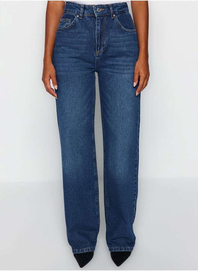trendyol - Dark Blue High Waist Wide Leg Jeans TWOAW24JE00074 - Image 1