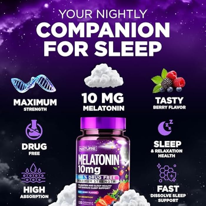 Built by Nature Melatonin 10mg Chewables – Max Strength Melatonin - Fast Dissolve Chews for Adults – Drug-Free Sleep Aid Supplement - Vegan, Non-GMO, Gluten-Free – Berry Flavor - 120 Chewable Tablets - Image 5
