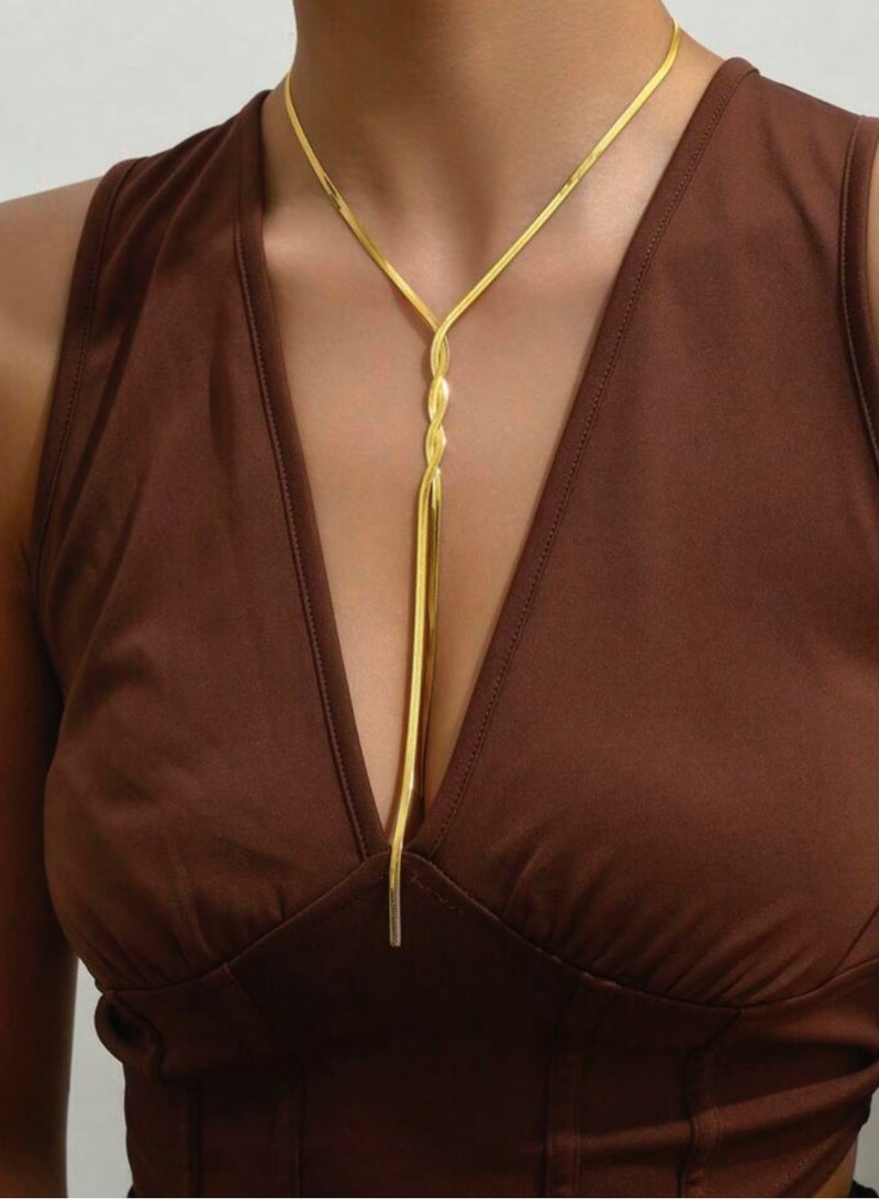 نونز أب سلسال نسائي أنيق  من الاستانلس ستيل مطلي باللون الذهبي عيار 18 - Image 2