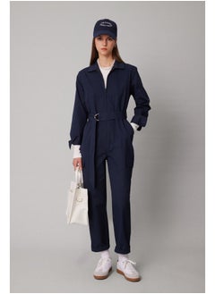 DeFacto Woman Shirt Neck Long Sleeve Woven Jumpsuit  - Image 4