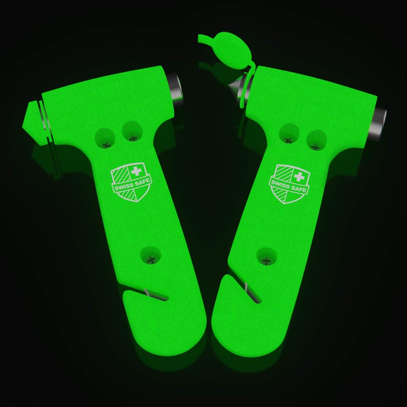 Swiss Safe Durable 51 Car Safety Hammer Window Breaker Breaker Tool wSeatbelt Cutter Emergency Escape Glass Hammer Truck Car Safety Essentials Accessories Glow 2 Pack