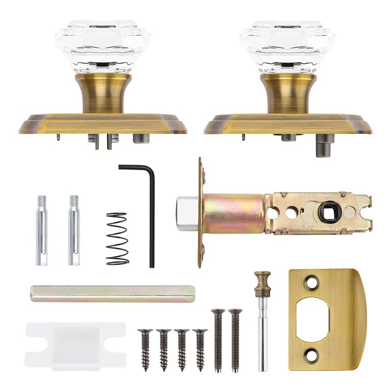 Orger Octagonal Crystal Door Knobs 5 Pack, Interior Privacy Door Handle for Bed/Bathroom with Pin Lock Inside, Antique Bronze Vintage Rosette Door Knob with Heavy Duty Genuine Glass - Image 5
