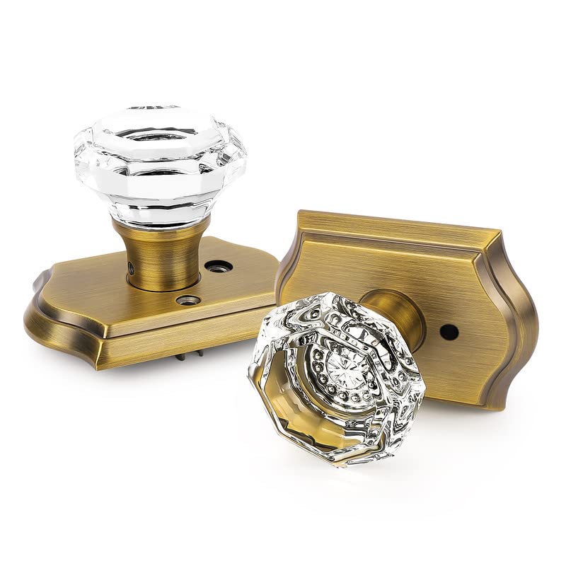 Orger Octagonal Crystal Door Knobs 5 Pack, Interior Privacy Door Handle for Bed/Bathroom with Pin Lock Inside, Antique Bronze Vintage Rosette Door Knob with Heavy Duty Genuine Glass - Image 3
