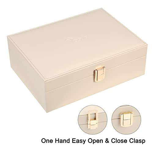 Voova Jewelry Box Organizer for Women Girls, 2 Layer Large Men Jewelry Storage Case, PU Leather Display Jewellery Holder with Removable Tray for Necklace Earrings Rings Bracelets, Vintage Gift,Apricot - Image 5