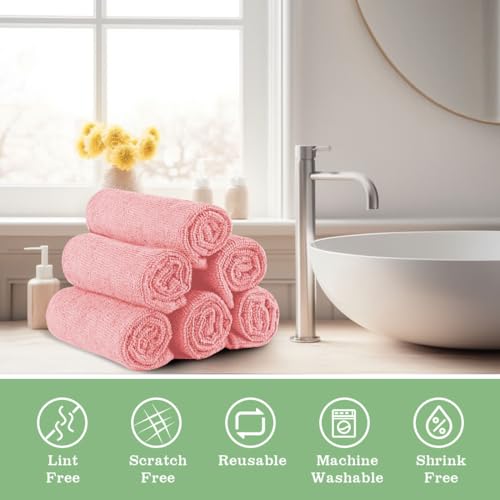 UNIMADE Washcloths - 20 Pack - Face Towels (12" x 12"), Highly Soft Wash Cloths and Hand Towels, Fast Drying Multi-Purpose Microfiber Cleansing Cloths for Bathroom, Hotel, Spa, and Salon - Pink - Image 5