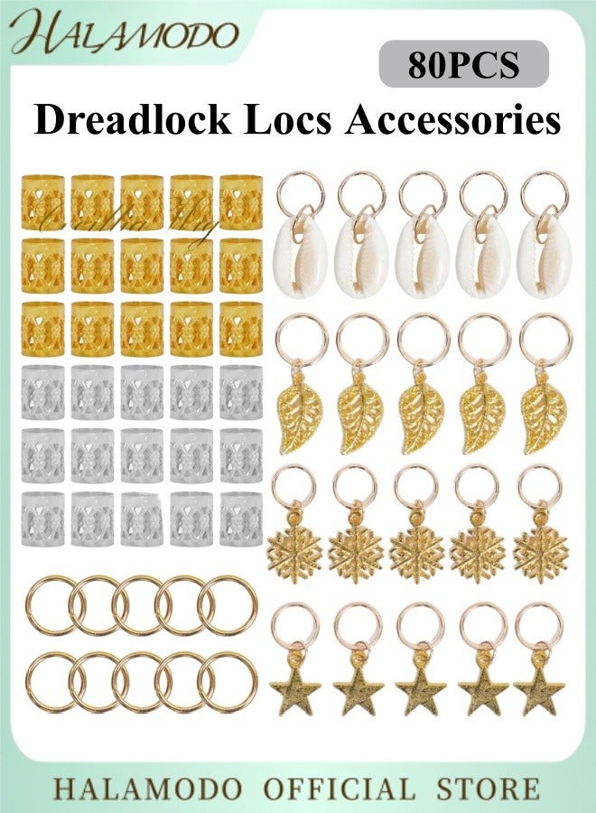 HALAMODO 80PCS Dreadlock Locs Accessories Hair Jewelry for Braids Locs Beads Jewelry for Hair Adjustable Cuffs Iron Braiding Hair Rings Decoration for Women and Girls - Image 1