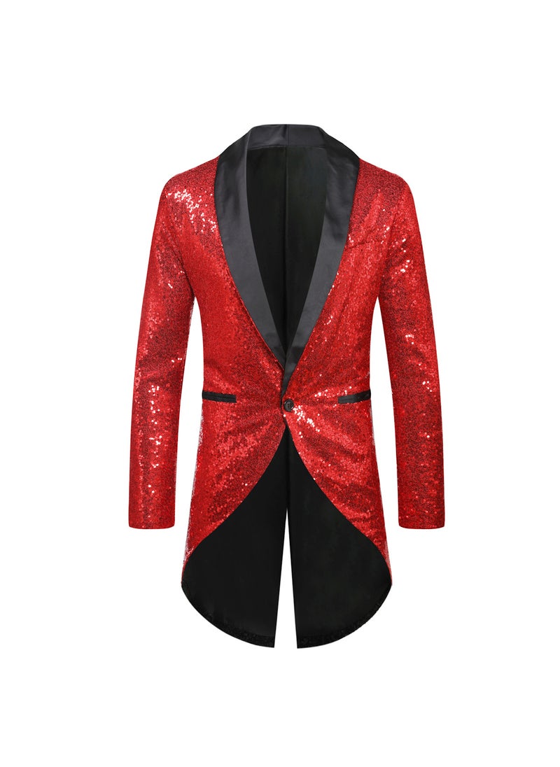 Generic Mens Fashion Sequin Blazer Tailcoat X49 Red  - Image 1