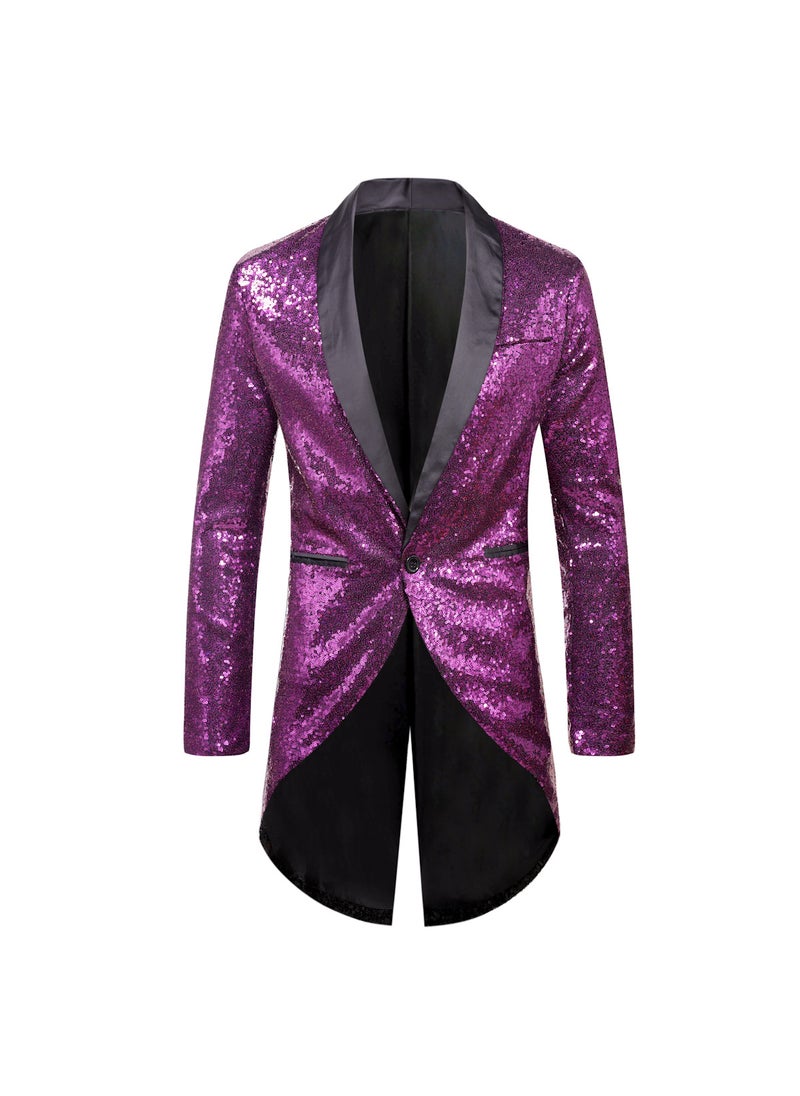 Generic Mens Fashion Sequin Blazer Tailcoat X49 Red  - Image 5