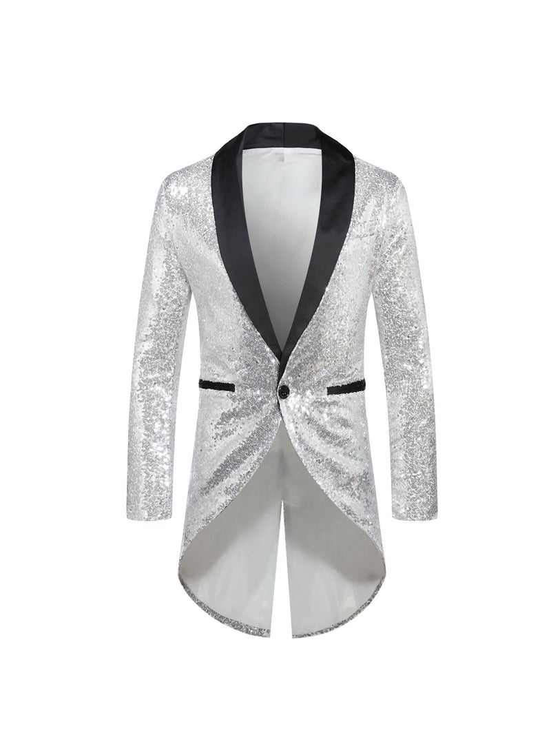 Generic Mens Fashion Sequin Blazer Tailcoat X49 Red  - Image 2