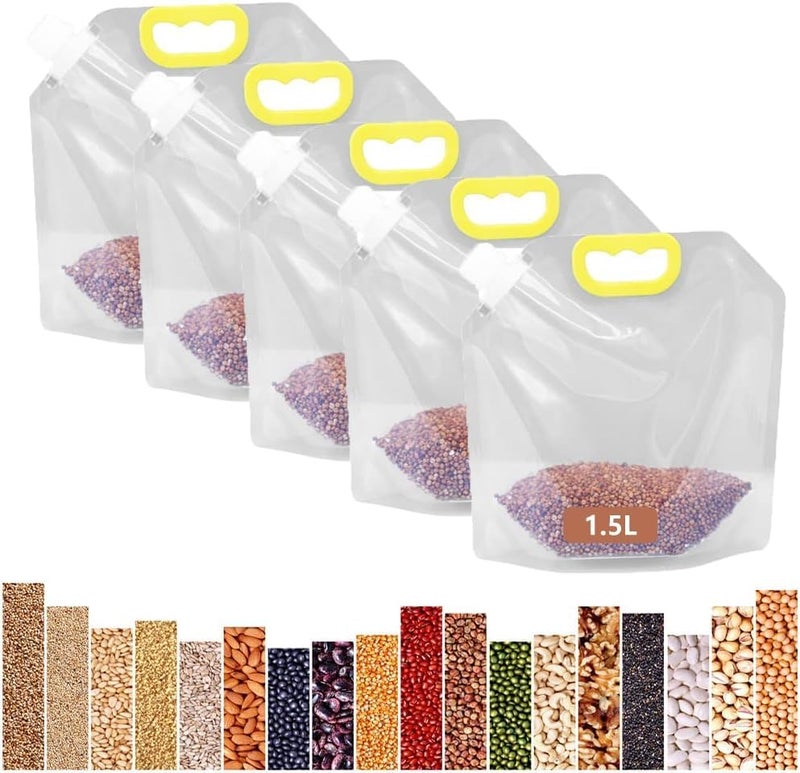 KOIME 5 Pack Grain Storage Container Multigrain Food 15L Sealed Bags MoistureProof InsectProof Transparent Pouches Portable Bag Cereal Flour Bean Nut Rice Tea Powder Water Reusable Organizer Case2024 - Image 1