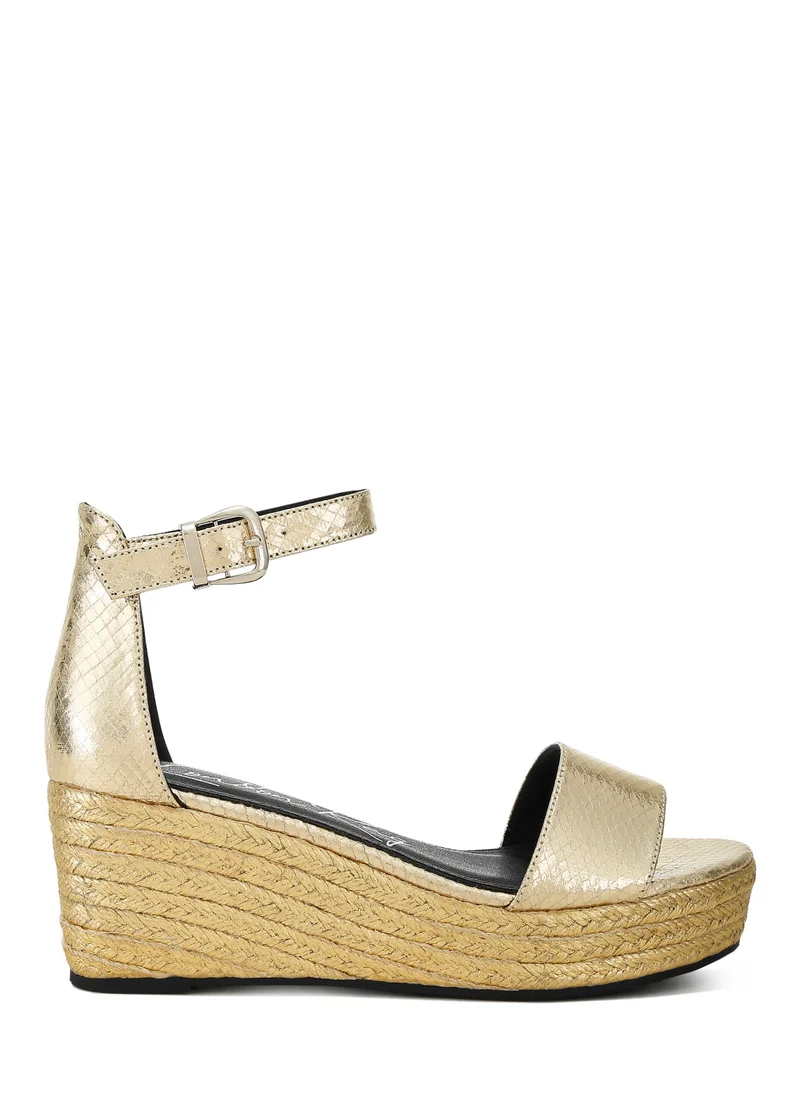 London Rag Faux Leather Snake Wedge Espadrilles in Gold