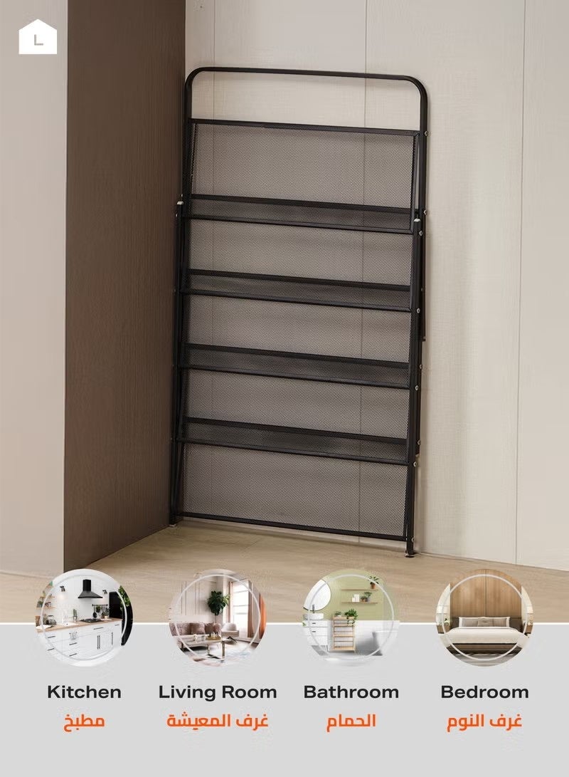 Beauenty Folding Shoe Rack -5 Layers- Lightweight Iron Construction Tiered Organizer with Non-Slip Feet, Breathable Net, and Foldable Design - for Entryway, Closet, Bedroom, Garage, and Laundry Room - Image 5