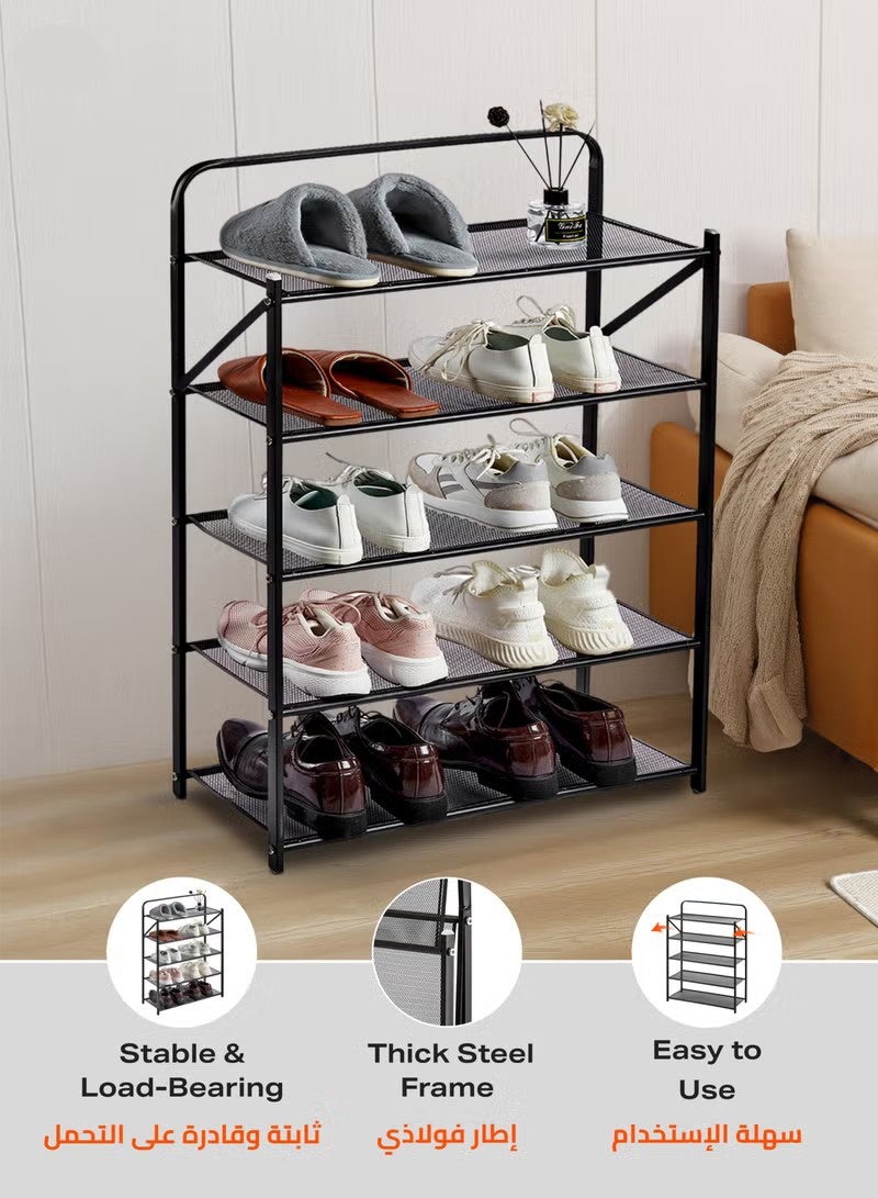 Beauenty Folding Shoe Rack -5 Layers- Lightweight Iron Construction Tiered Organizer with Non-Slip Feet, Breathable Net, and Foldable Design - for Entryway, Closet, Bedroom, Garage, and Laundry Room - Image 3