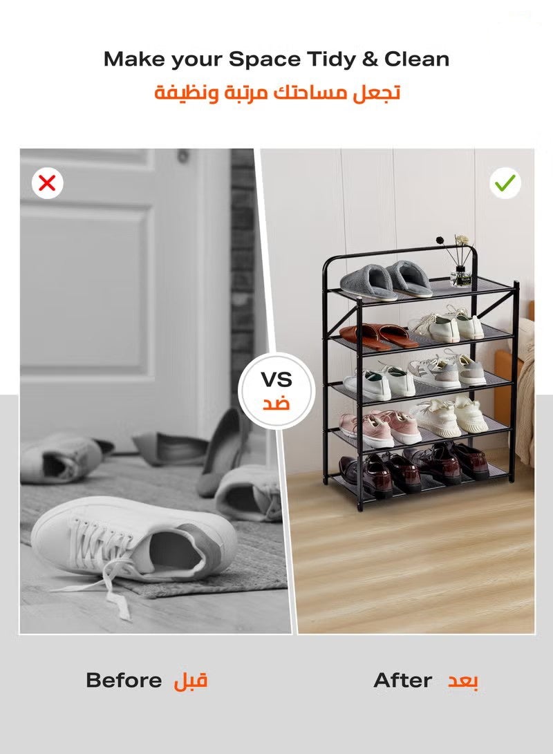 Beauenty Folding Shoe Rack -5 Layers- Lightweight Iron Construction Tiered Organizer with Non-Slip Feet, Breathable Net, and Foldable Design - for Entryway, Closet, Bedroom, Garage, and Laundry Room - Image 4