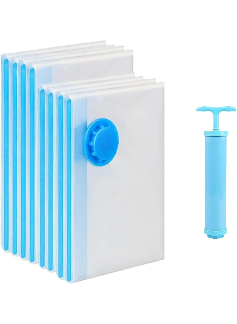 8 Pack Vacuum Storage Bags, Space Saver Bags (4 Large/4 Medium/1Hand Pump) Compressed Storage Bags, With Suction Pump, Reusable Bags Space Saver, Vacuum Bag for Packing,Clothes, Bedding, Travel - Image 1