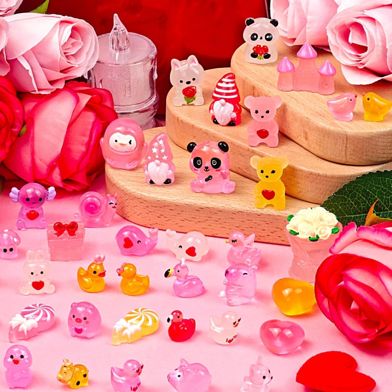 Feivando 50Pcs Luminous Valentine's Day Mini Resin Figures Valentines Tiny Resin Ducks Animals Glow in The Dark Miniature Figurines for Crafts Garden Micro Landscape Home Party Table Decor - Image 4