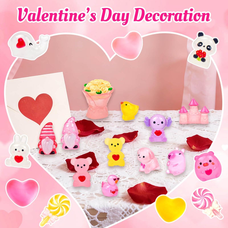 Feivando 50Pcs Luminous Valentine's Day Mini Resin Figures Valentines Tiny Resin Ducks Animals Glow in The Dark Miniature Figurines for Crafts Garden Micro Landscape Home Party Table Decor - Image 5