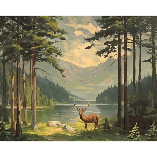 Natuyalo Paint by Numbers for Adults Beginner Elk in Forest Acrylic Easy Paint by Numbers Kits Natural Landscape Craft Kits for Adults Suitable for Home Wall Decoration Flameless 16x20 Inch - Image 1