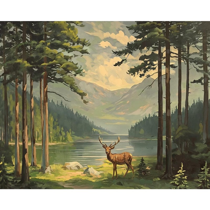 Natuyalo Paint by Numbers for Adults Beginner Elk in Forest Acrylic Easy Paint by Numbers Kits Natural Landscape Craft Kits for Adults Suitable for Home Wall Decoration Flameless 16x20 Inch - Image 2