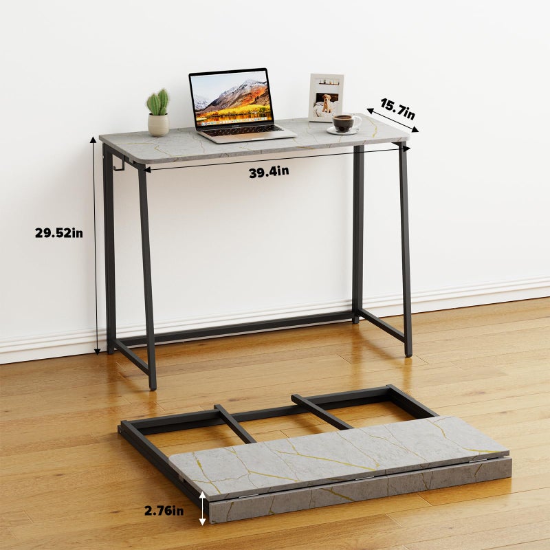 WOHOMO Folding Desk, Small Writing Desk 39.4", Space-Saving Foldable Laptop Table Writing Workstation for Home Office, Easy Assembly, Grey - Image 2