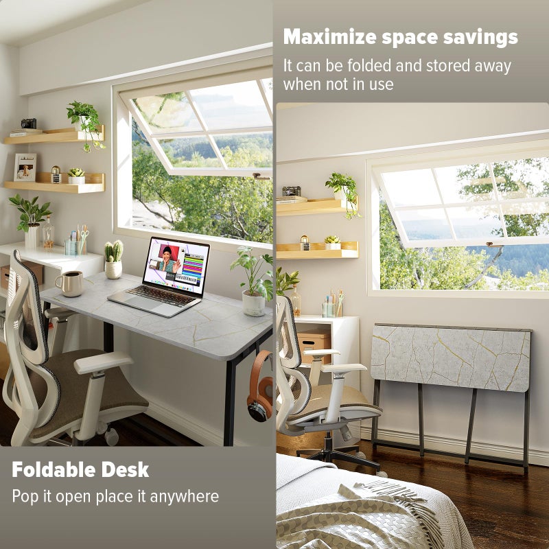 WOHOMO Folding Desk, Small Writing Desk 39.4", Space-Saving Foldable Laptop Table Writing Workstation for Home Office, Easy Assembly, Grey - Image 5