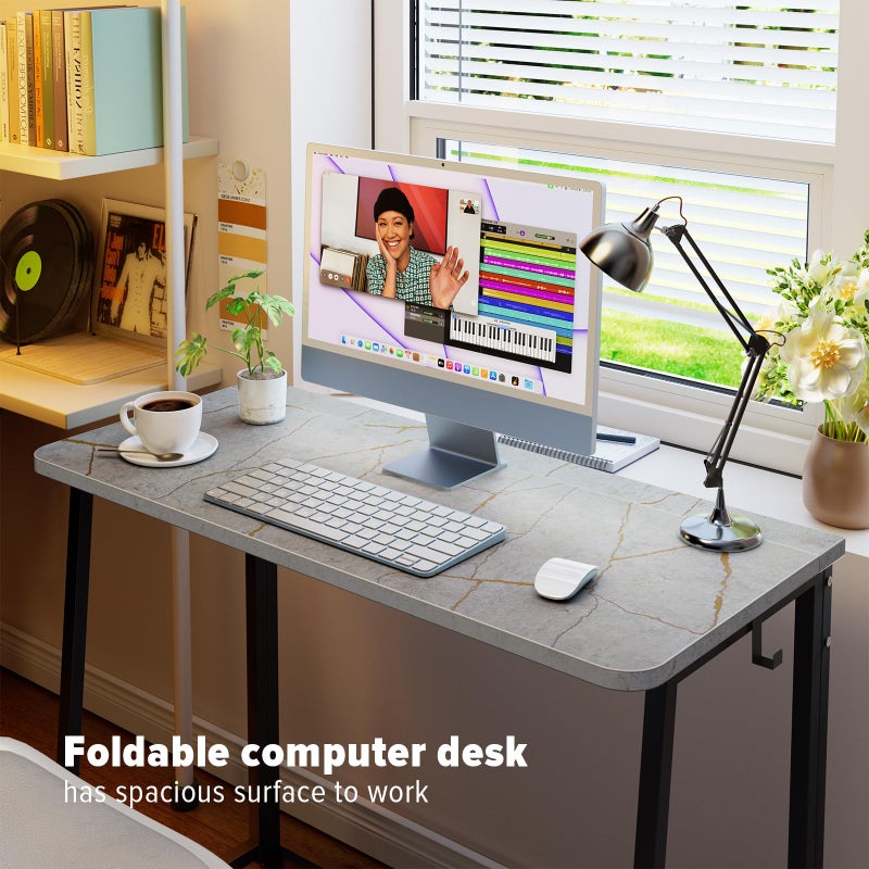 WOHOMO Folding Desk, Small Writing Desk 39.4", Space-Saving Foldable Laptop Table Writing Workstation for Home Office, Easy Assembly, Grey - Image 3