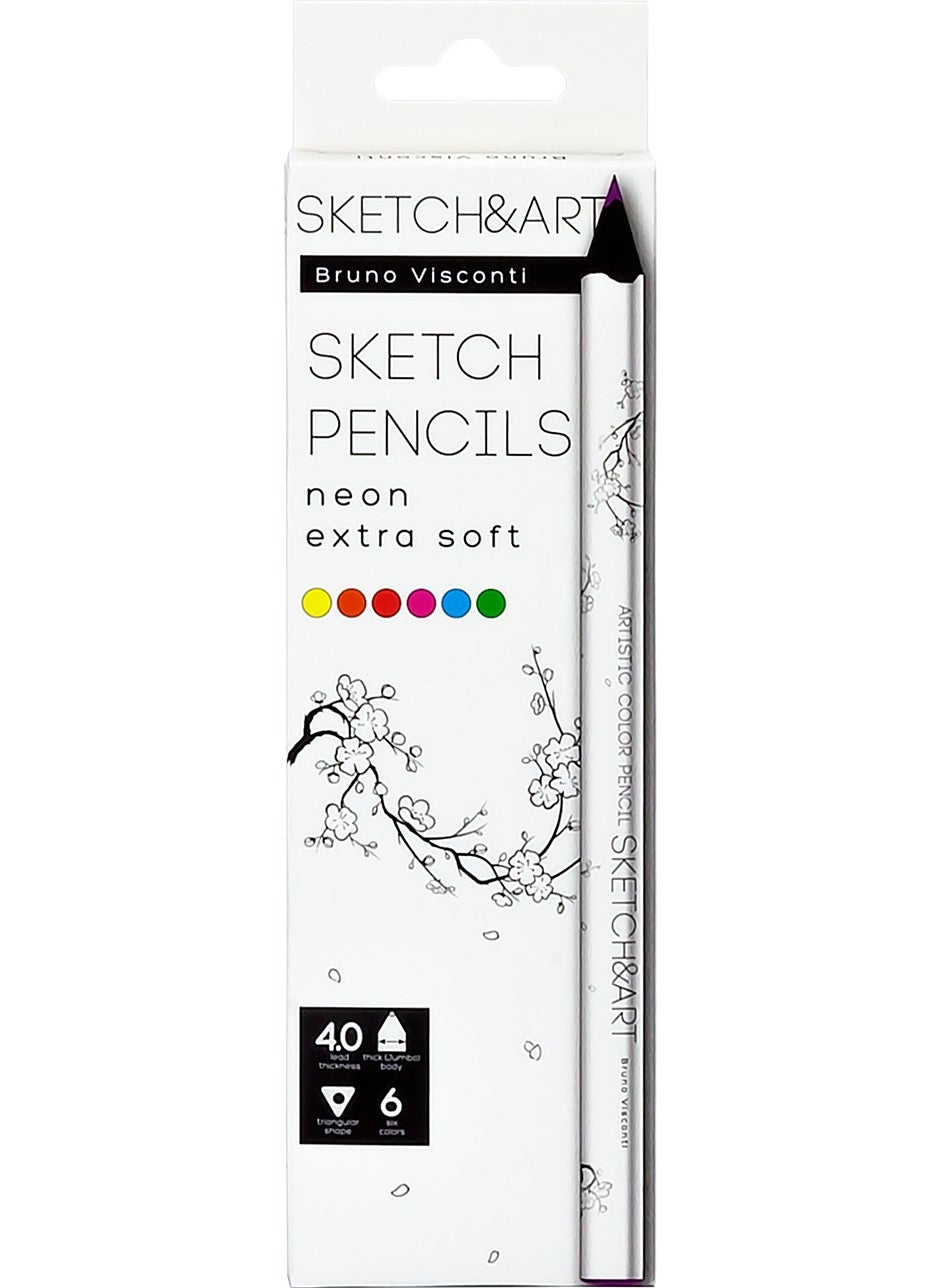 Bruno Visconti Sketch&art Professional Color Pencil Thick Body 4 mm Graphite Neon 6 Colors  - Image 2