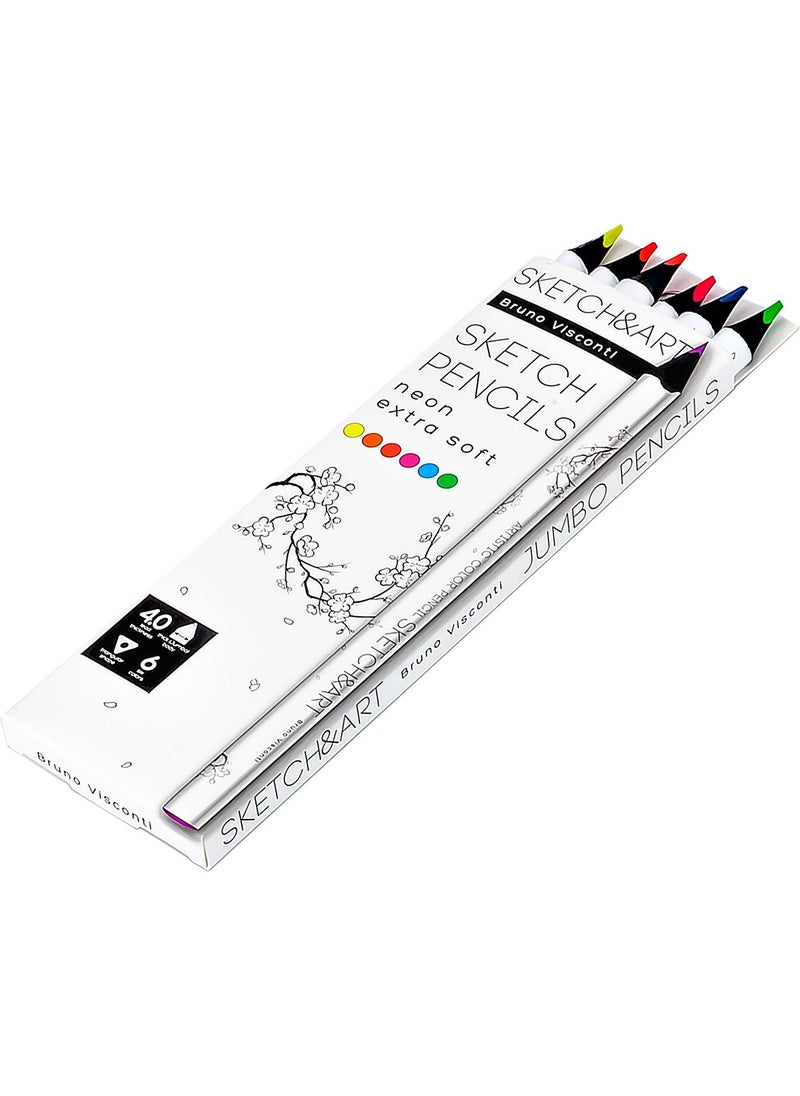 Bruno Visconti Sketch&art Professional Color Pencil Thick Body 4 mm Graphite Neon 6 Colors  - Image 3