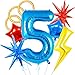 Villorem Red Blue Yellow Balloons Set 40 inch Blue Number 5 Balloon Golden Long Balloon Lightning and Star Balloons for Blue Hedgehog Theme Party 5th Birthday Party Decorations - Image 2