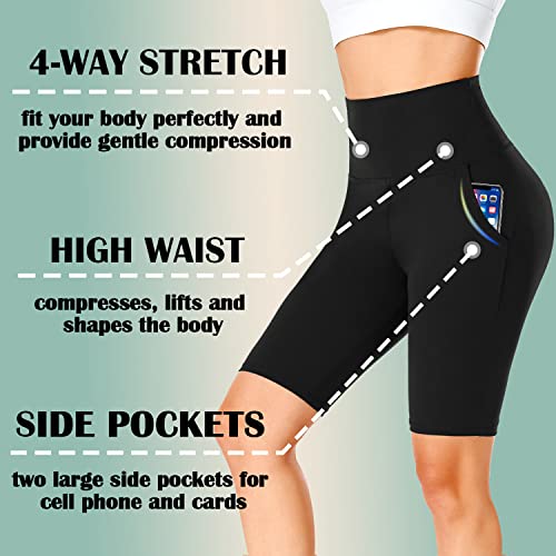 FULLSOFT 4 Pack Biker Shorts for Women – 8" High Waist Tummy Control Workout Yoga Running Compression Exercise Shorts with Pockets(4 Pack Black/Pink/Ins Green/Blue,Small-Medium) - Image 5