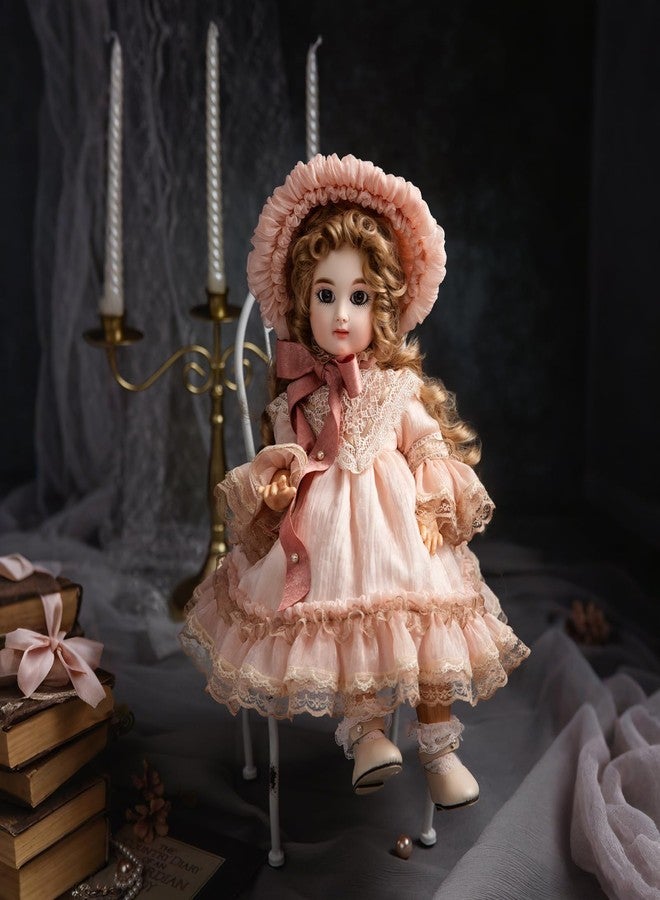 Cloveray 16-Inch BJD Vinyl Bisque Doll, Scale Poseable Vintage Court Doll with Victorian Dress, Collectible Doll with Gift Box for Display, Decoration, Birthday Gift Name Porcelosia (Pink) - Image 1