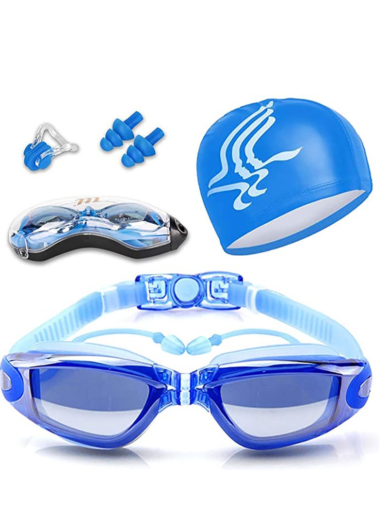 KASTWAVE Swimming Goggles, with Swim Caps Sets Swimming Goggles for Adult Men Women Ladies Kids No Leaking Swim Goggles Anti Fog UV Protection Swim Goggles Soft Silicone Nose Bridge - Image 1