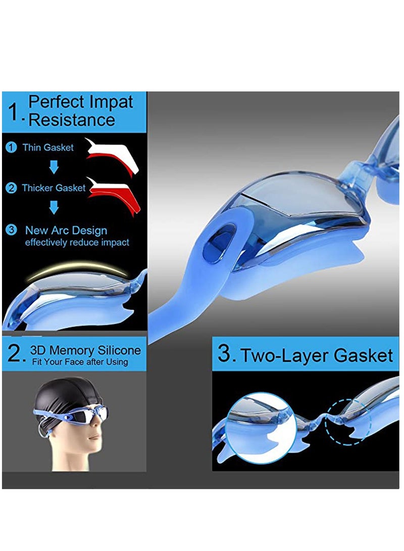 KASTWAVE Swimming Goggles, with Swim Caps Sets Swimming Goggles for Adult Men Women Ladies Kids No Leaking Swim Goggles Anti Fog UV Protection Swim Goggles Soft Silicone Nose Bridge - Image 4
