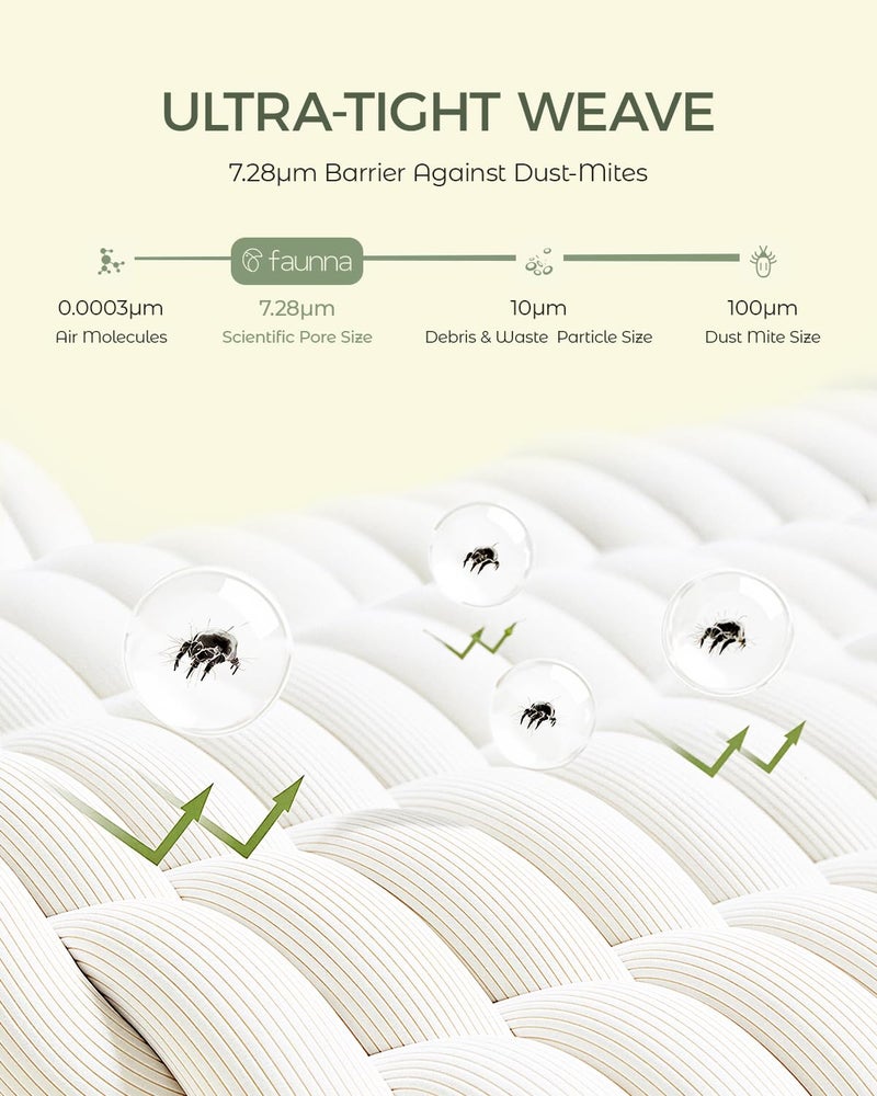 FAUNNA 100% Cotton Mattress Encasement, Zippered Bed Bug and Dust Mite Proof Mattress Protector, Hypoallergenic Antibacterial Protection, Noiseless Zipper Six-Sided Mattress Cover (Queen 12" Deep) - Image 2