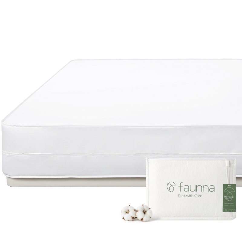 FAUNNA 100% Cotton Mattress Encasement, Zippered Bed Bug and Dust Mite Proof Mattress Protector, Hypoallergenic Antibacterial Protection, Noiseless Zipper Six-Sided Mattress Cover (Queen 12" Deep) - Image 1