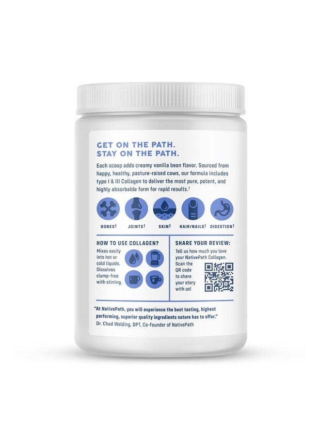 NativePath - Collagen Peptides - Hydrolyzed Type 1 & 3 Collagen. Keto & Paleo Grass-Fed Protein Powder for Hair, Skin, Nails, Bones, Joints, Digestion and More - No Gluten or Dairy (Vanilla Bean, 228g) - Image 1