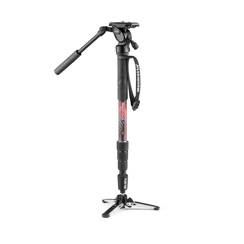 Manfrotto Element MII Video Kit Aluminium Fluid Monopod with Video Head Slim and Lightweight Loads up to 4kg Foldable Fluid Base 4 Sections Twist Locks for mirrorless and DSLR CamerasRed