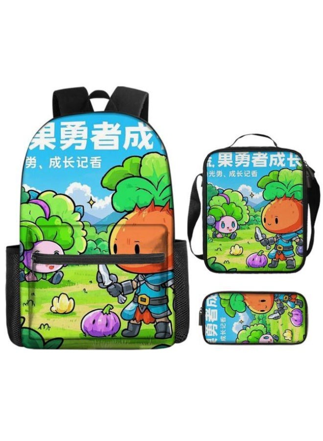 Cartoon three-piece schoolbag with zipper - 641  - Image 1