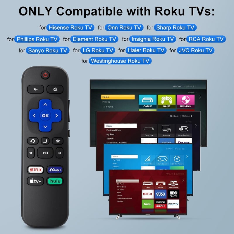 أوميك (عبوتين) بديل لجهاز التحكم عن بُعد Roku TV فقط، متوافق مع أجهزة تلفزيون TCL Roku/Hisense Roku/Onn Roku/Sharp Roku/Element Roku/Westinghouse Roku/Philips Roku الذكية (غير مناسب لـ Roku Stick وRoku Box) - Image 2